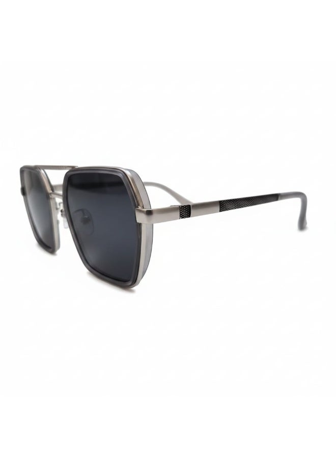 Square Metal Navigator Sunglasses for Men - Silver Frame with Dark Grey Lenses, UV Protection - Image 4